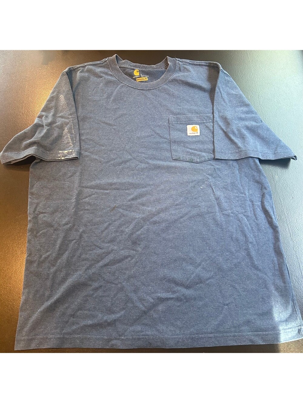 Vintage workwear Carhartt Original Fit Pocket T-Shirt in Navy Blue, Size Large